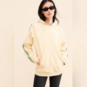 Just Female Cream Neon TWENTY Logo Thick Relaxed Pullover Hoodie Sweatshirt